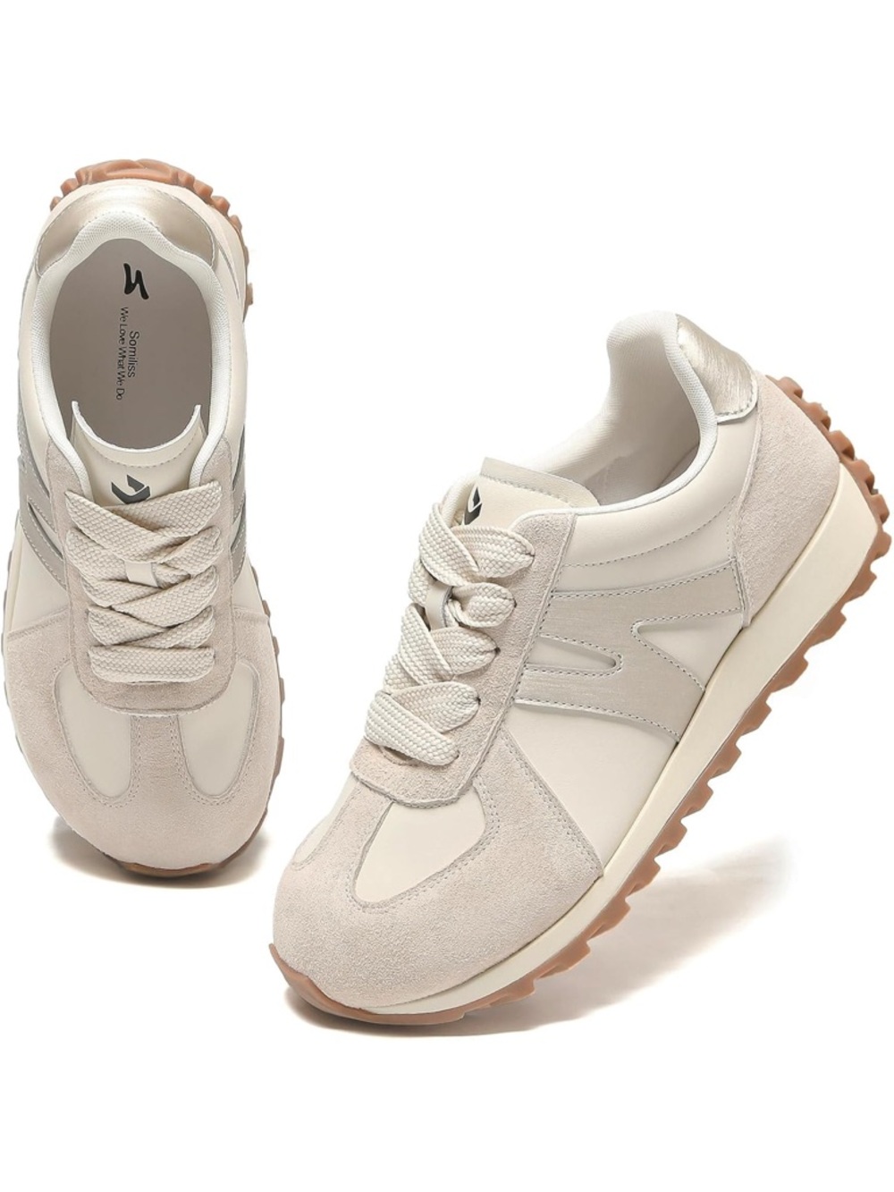 Neutral Cream Women's Retro Runner Sneakers - Lightweight Comfort